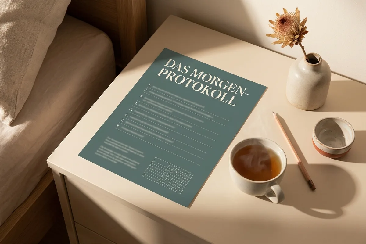 Das Morgensteifigkeits-Protokoll auf dem Nachttisch im Morgenlicht