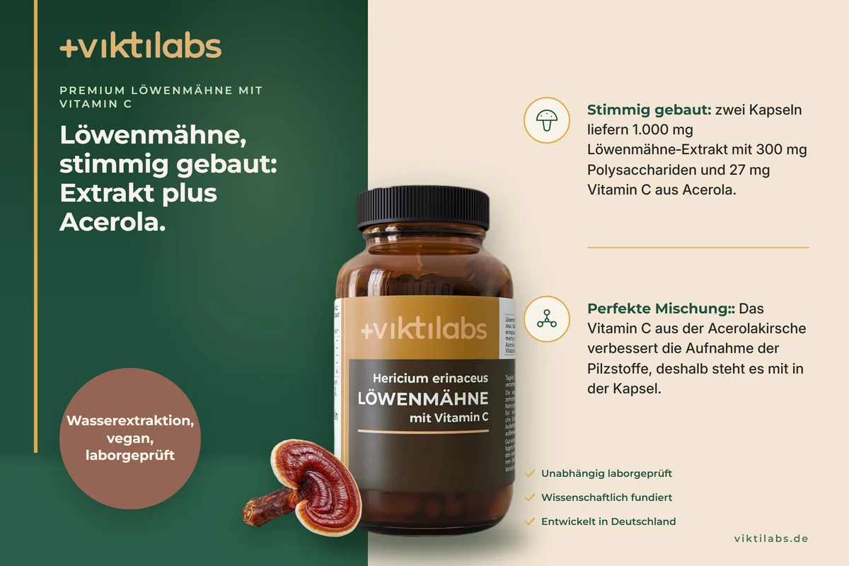 Anzeige: Viktilabs Premium Löwenmähne, Kapseln im Braunglas