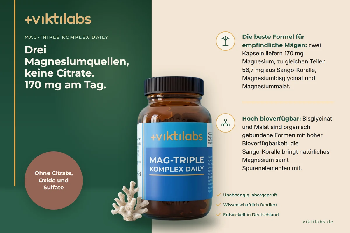 Anzeige: Viktilabs Mag-Triple Komplex Daily, Kapseln im Braunglas