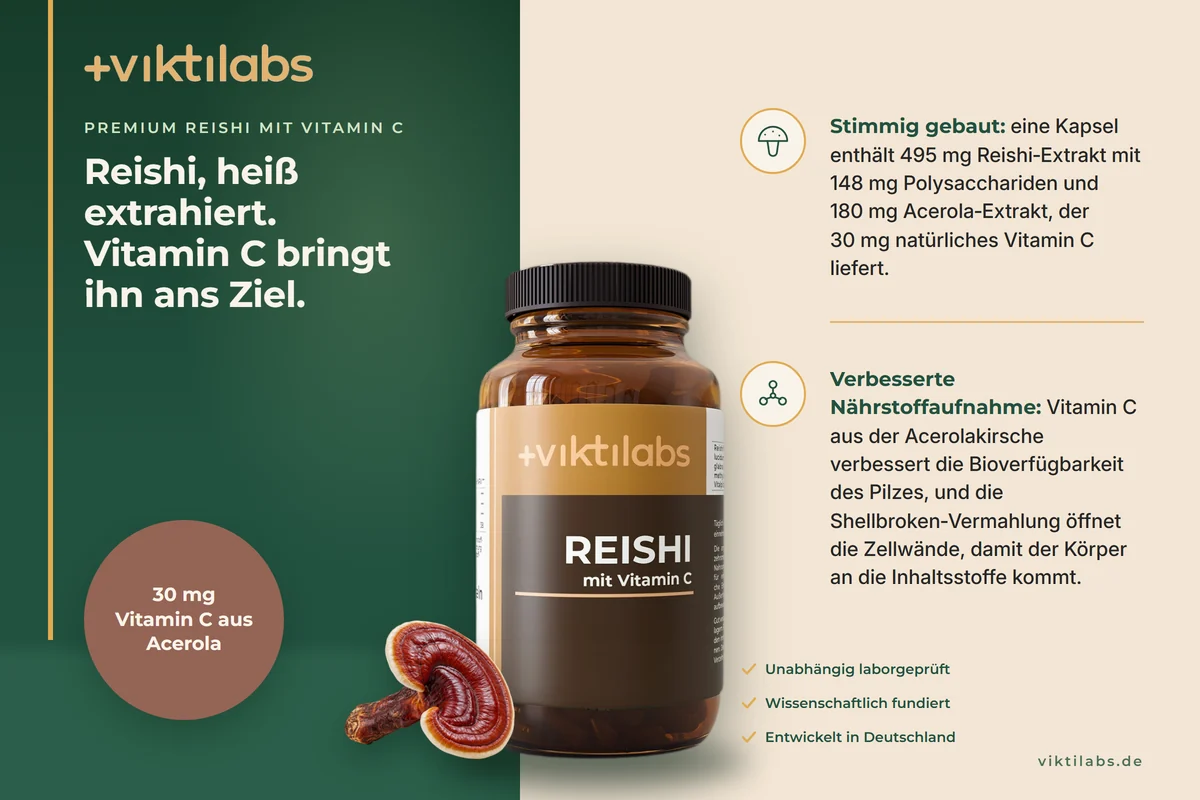 Anzeige: Viktilabs Premium Reishi, Kapseln im Braunglas